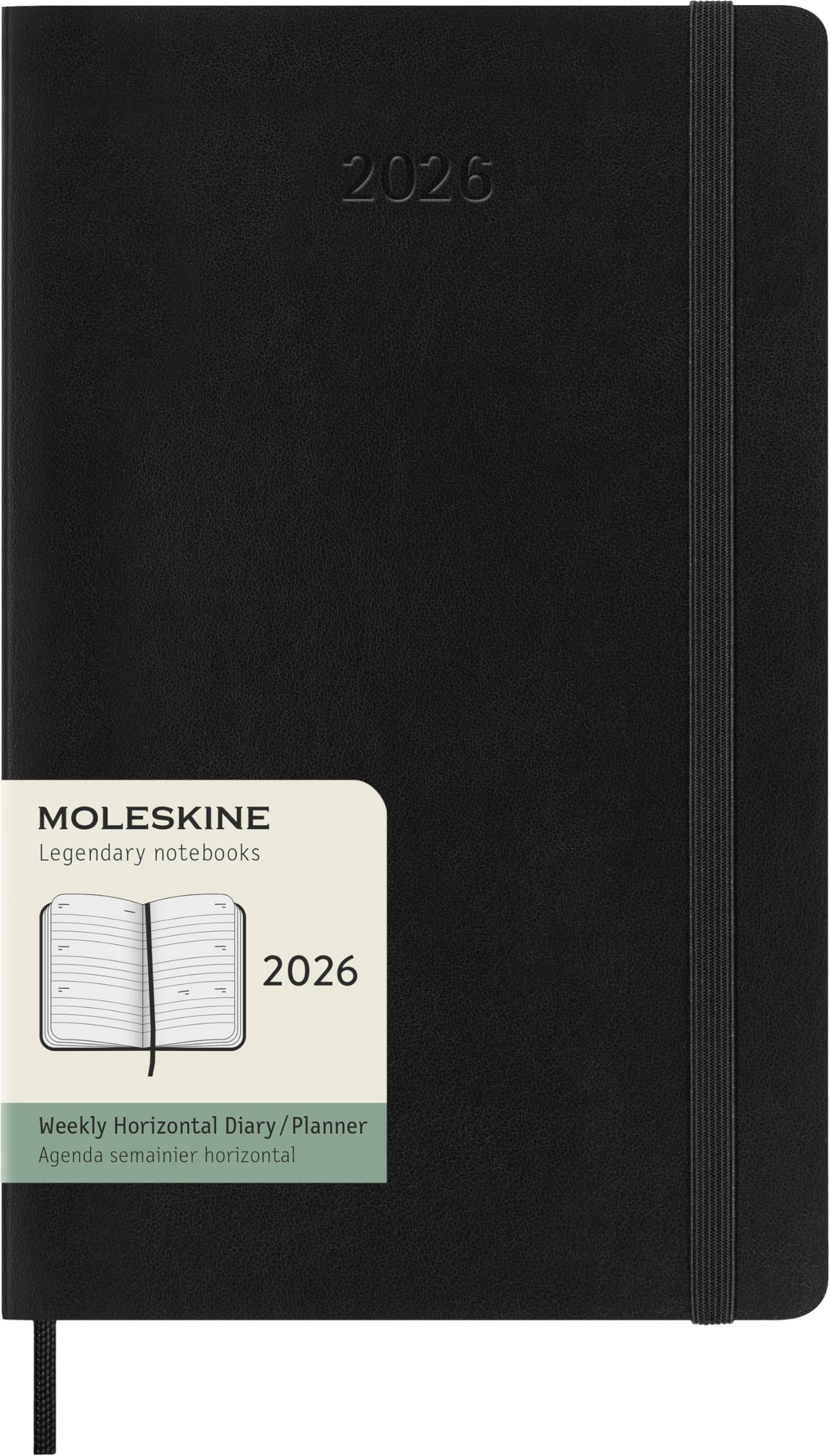 Moleskine 2026 Planner, January Start, 12-Month Weekly Diary, Horizontal, Large Size (13cm x 21cm), Soft Cover, Black, DSB12WH3Y26