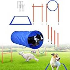 LARS360 Agility-utrustningsset för hundar och husdjur träningsutrustning med hundtunnel, hoppring, stänger, hinder med justerbar höjd