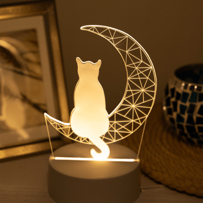 1 st. USB 3D Halvmåne Månformad Katt Nattlampor , Söt Djur Dekorationer För Hem , Vardagsrum , Sovrum , , Födelsedag/Festival Presenter - Gul (En-Storlek)