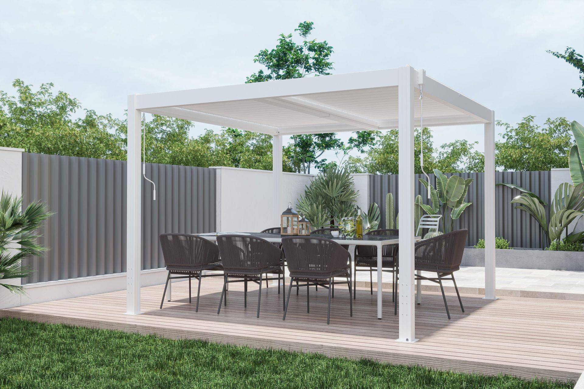 Pergola | Öppningsbart lamelltak 3x3 m Vit - Metall