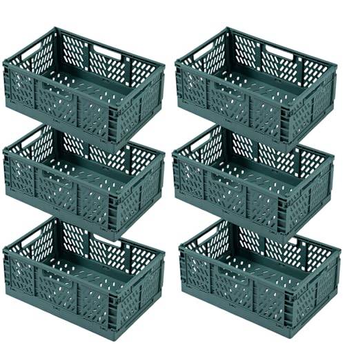 EURXLQ 6 Fällbara Lådor,Hopfällbar Förvaringslåda Stycken Fälllådor Plastkorgar för Hylla Förvaringsorganisering för Familj,Kök,Badrum (Grön, 30×20×12 cm)