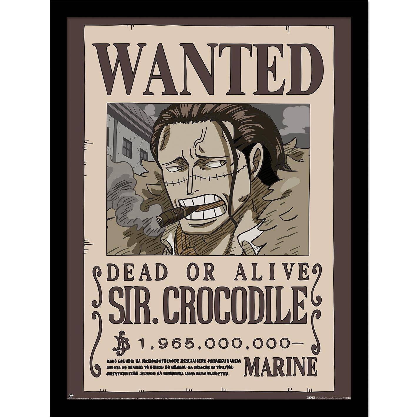 One Piece Wanted Krokodil Inramad Affisch 40cm x brun/krämig färg