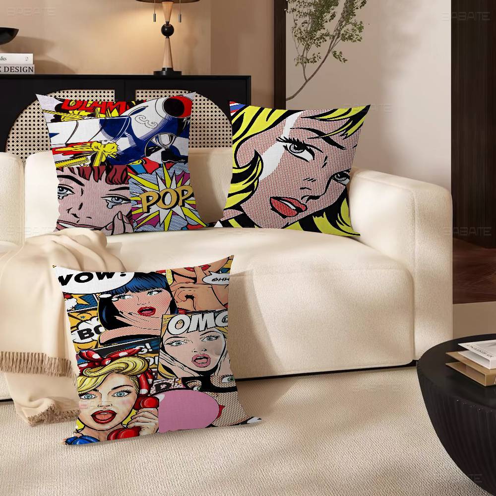 Roy L-Lichtenstein Popkonst Kudde Gåva Hemmakontor Dekoration Sovrum Soffa Bil Kuddfodral fodral 45x45