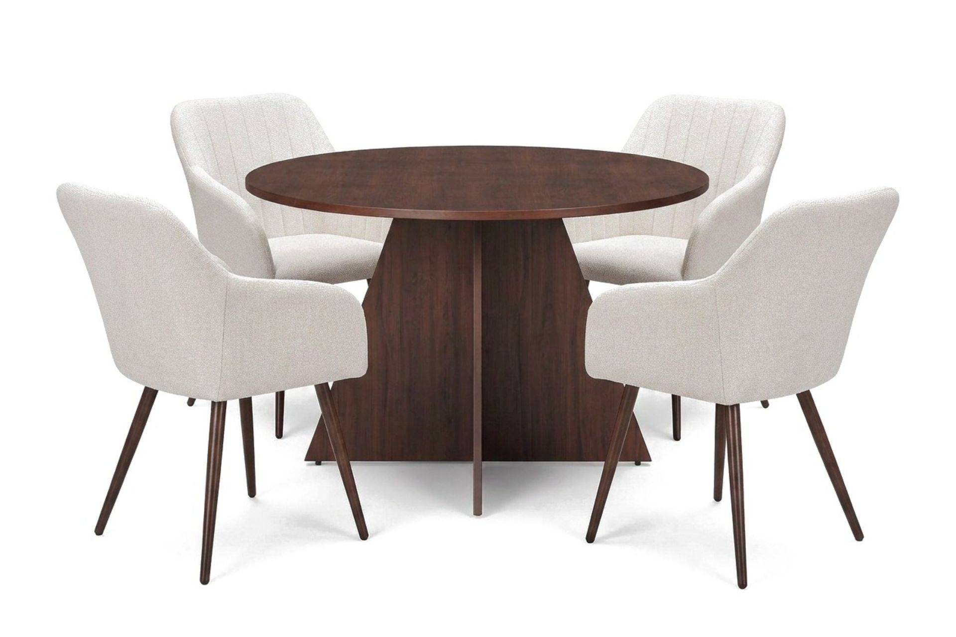 Vera Matgrupp runt 110 cm Valnöt med 4 Filippa Matstolar - Brun Bark