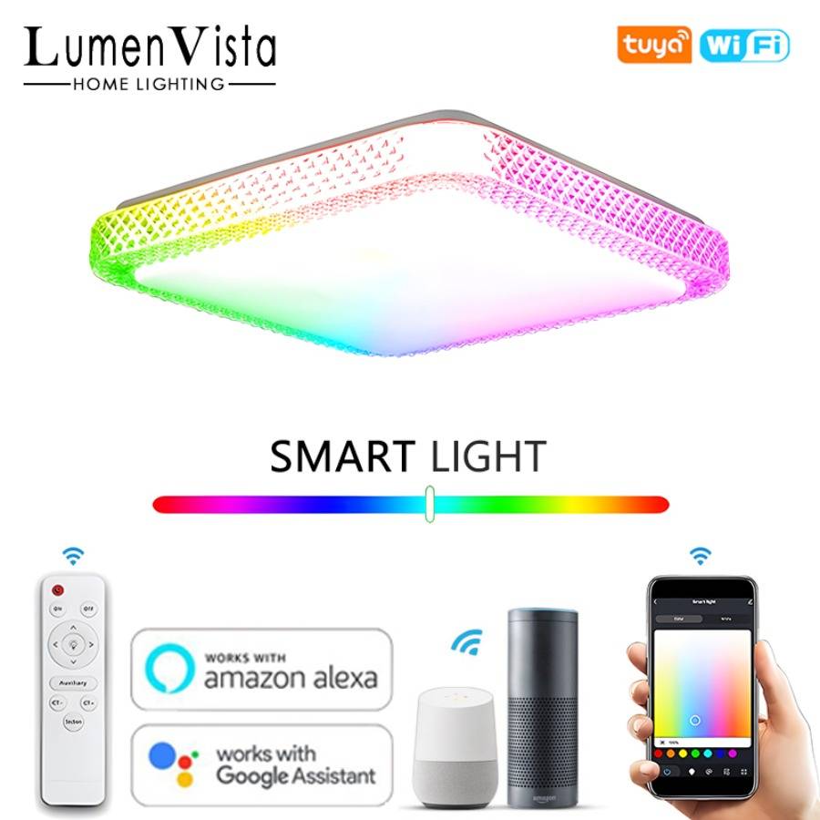 LED Tuya Smart Ceiling Lamp WIFI RGB Square Ceiling Light Remote Control APP Alexa Google Audio Control for Bedroom Home Lights