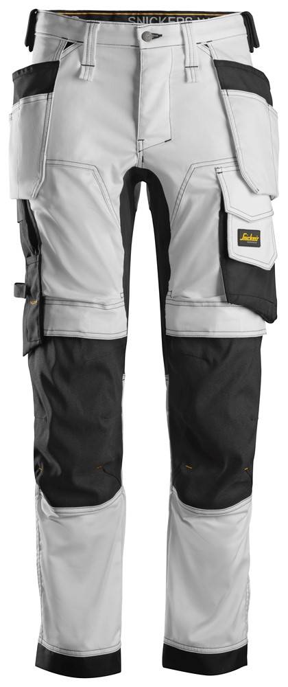 Snickers AllroundWork Arbejdsbukser med stretch og hylsterlommer, model 6241 Hvid/Sort C50