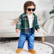 3st Baby Boy Christmas Retro Pläd Varm Jacka i Fleece, Stickad Termisk T-shirt och Fleecebyxa Set med lös denimeffekt, Lämplig för inomhus-, utomhus- - Multifärgad (6-9M,9-12M,12-18M,18-24M,2-3Y)