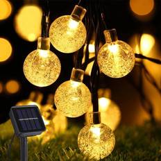 Solcellelyskæde til udendørs brug, AISUTHA 8M 40 LED solcelle, 8 tilstande krystalkugler, solcelle vandtæt IP65 udendørs lyskæde solcelle til have, terrasse, balkon
