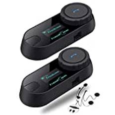 Motorcykelhjälm Bluetooth-headset T-COM SC 2-pack, 2-vägs 800M universellt parning BT5.0 intercom kommunikationssystem kit för motorcykel, snabbtelefon med LCD-skärm/musikdelning//FM/Siri/IP65/2-i-1