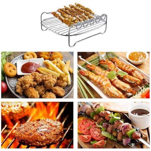 Airfryer Tvåvåningsställ, Air Fryer Double Layer Rack, mångsidig luftfritös tillbehör med spett rostfritt stål Airfryer grillpanna kompatibel med Airfryern HD9225,