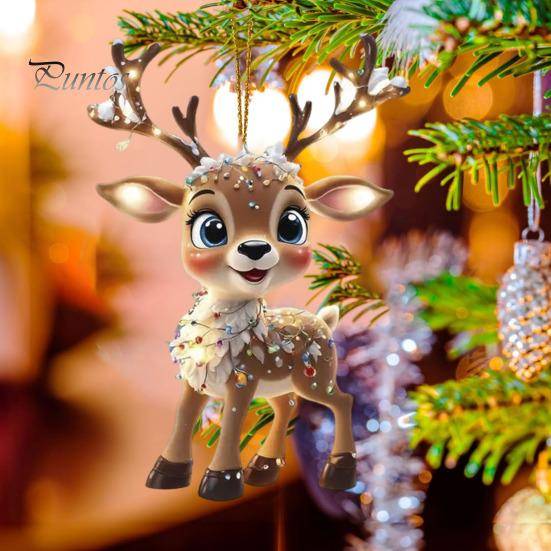 Juldekorationer Tecknad Älg Xmas Tree Hängande dekoration 2D platt akryl hänge för träd Bil Fönster Dekoration cm