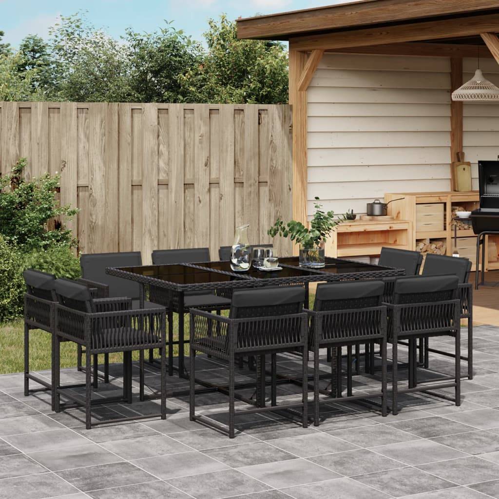 Spisebordssæt Til Haven 15 Dele Med Hynder Polyrattan - 10 / Sort / Glas