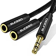 SUCESO Audio Klinke Y Splitter Adapter 3.5mm Stecker auf 2x 3,5mm Buchse Headset Stereo Aux Splitter Kabel Kopfhörer Doppelstecker für Tablet, Laptop, Samsung, Handy, Lautsprecher, PC usw -1m(Schwarz)