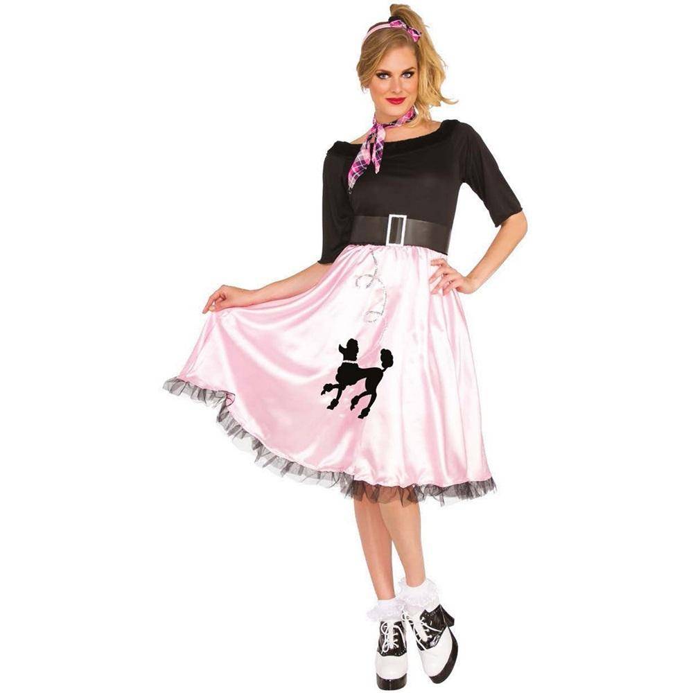 Bristol Novelty Dam Sock Hop Sally Kostym S rosa/svart