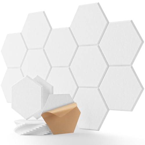 Sexkantiga självhäftande akustikplattor 12 stycken 30 x 26 x 0,9 cm Akustiska paneler Absorption av buller och minskning av eko akustiskt skum för vägg, tak, trä och dörr akustikpanel