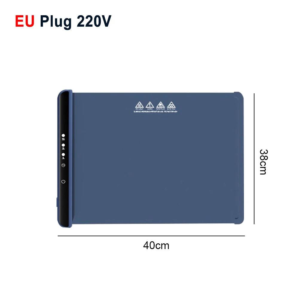 Electric Warming Tray Food Warmer Plate Foldable Portable Smart Food Fast Heating Mat Electric Warming Tray with 3 Tem Setting - Blue 220V 40x38cm
