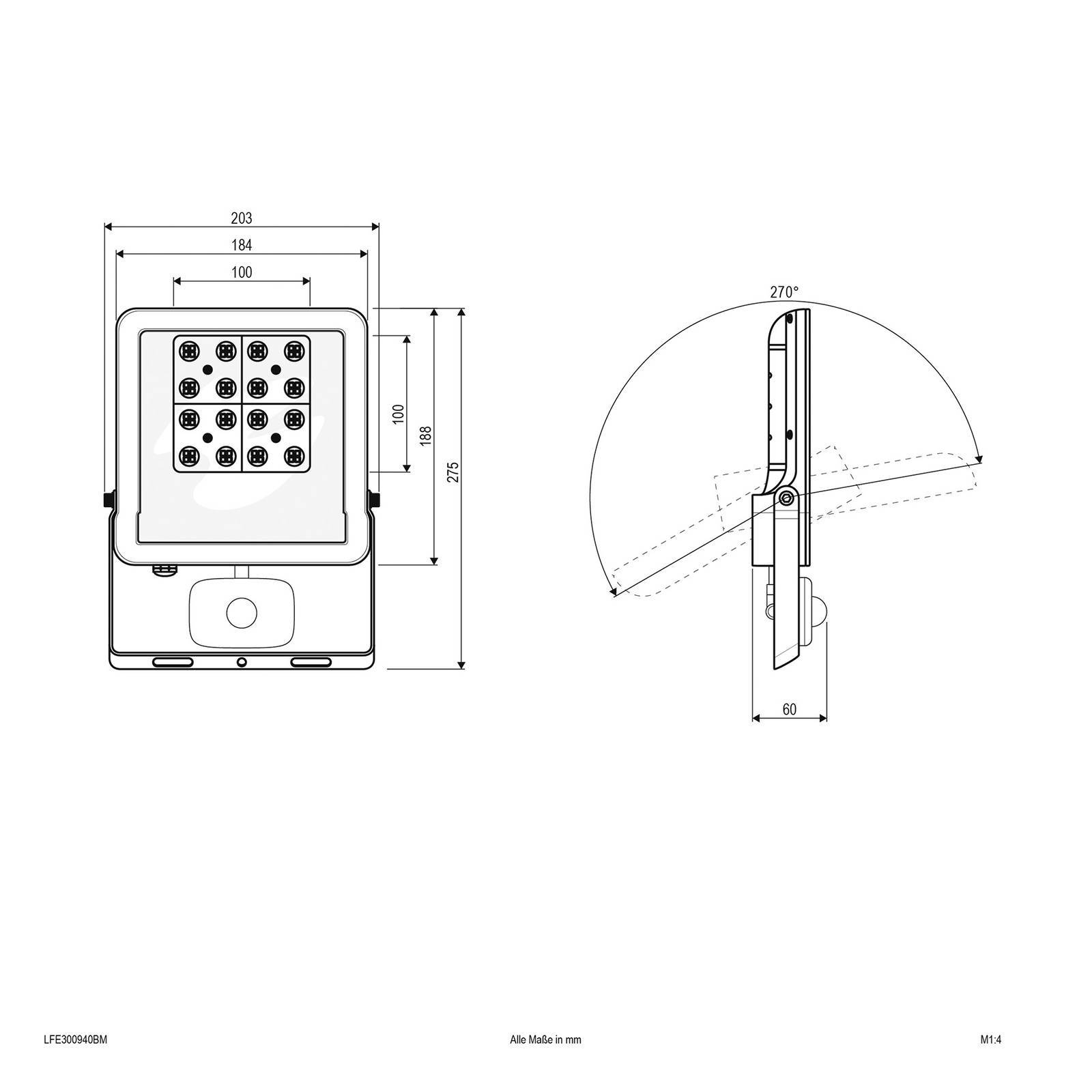 EVN Panthera utomhus spot sensor IP44 30 W 4000K, Svart, Aluminium / grå / zink