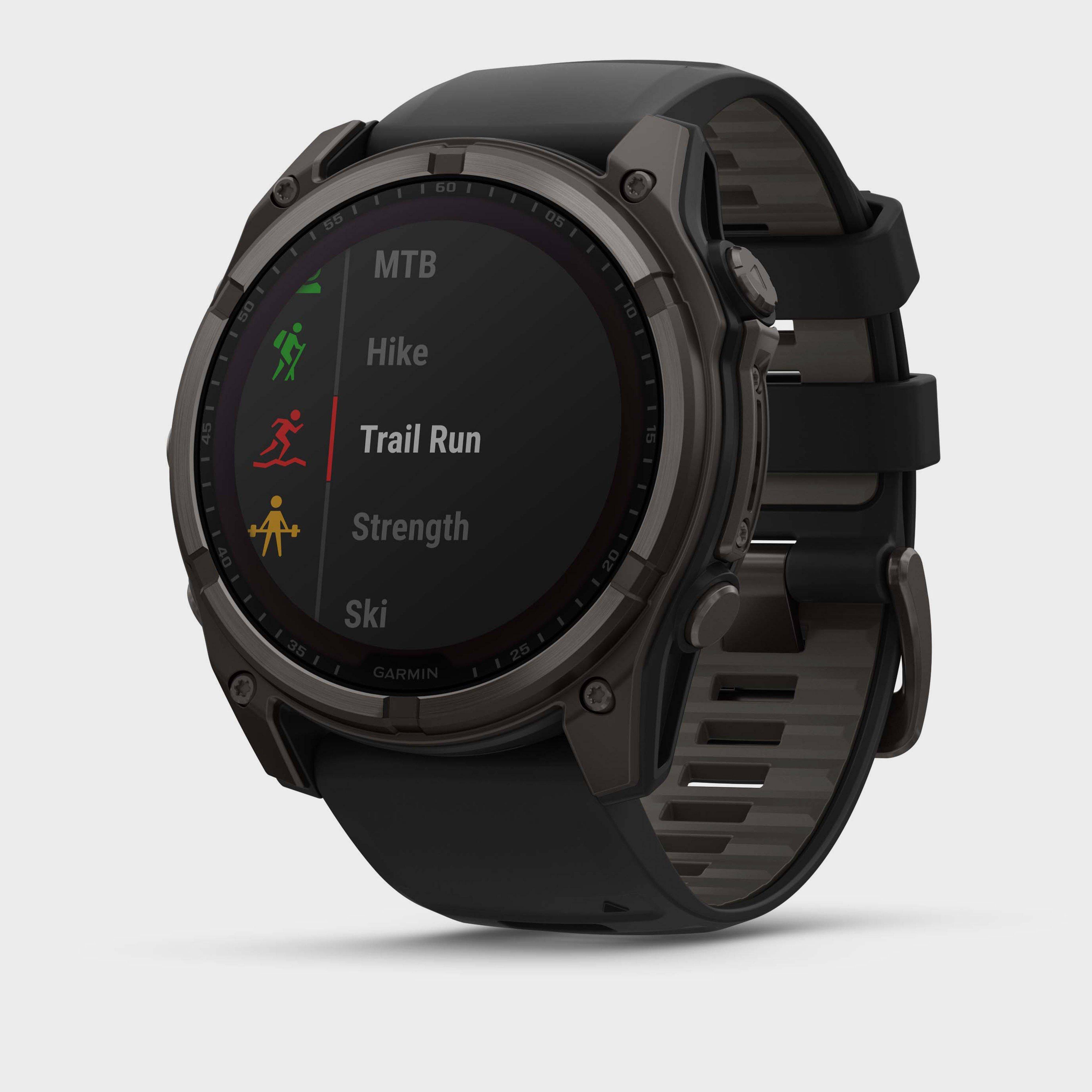 Garmin fenix 8 Sapphire Solar Edition 51mm GPS Smartwatch, Carbon Grey Titanium and Black with Black and Pebble Grey Band