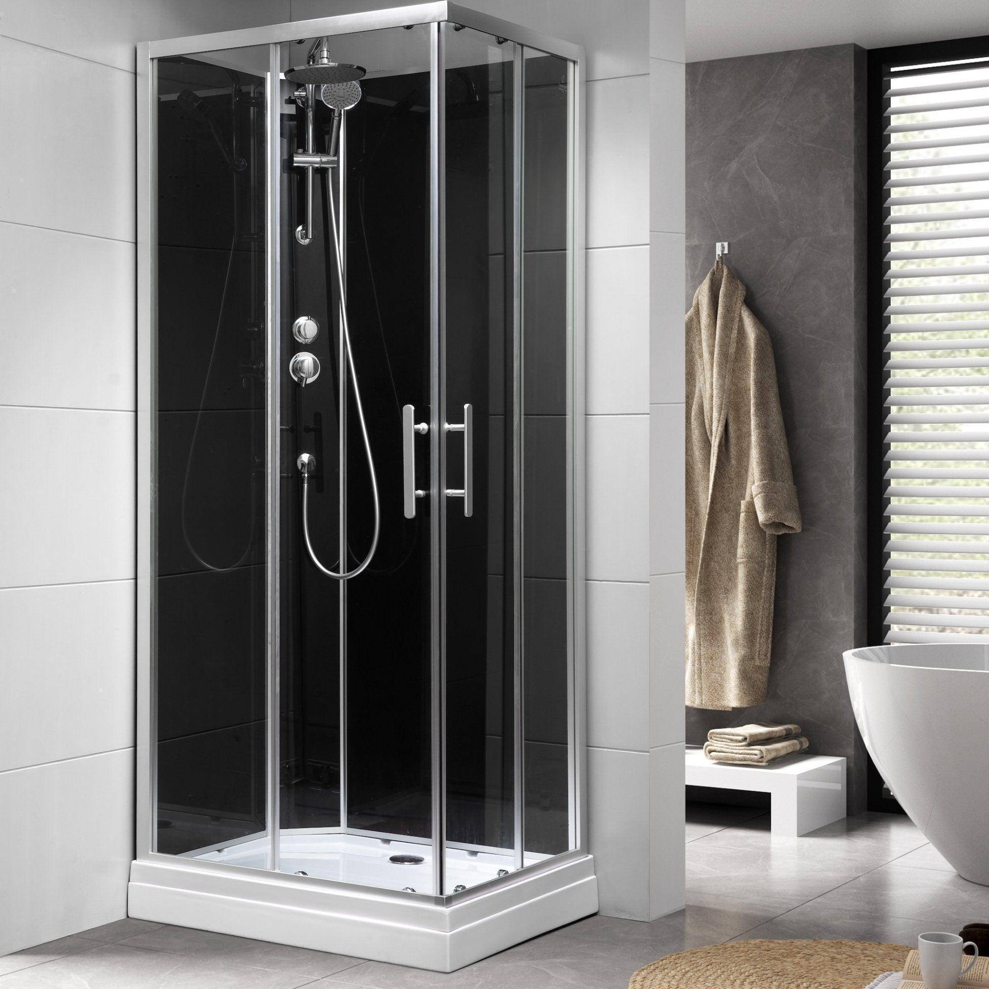 Duschkabin fyrkantig 70x90x215 cm - satinprofiler - klart/svart glas - inkl. blandare och dusch - Gilleleje