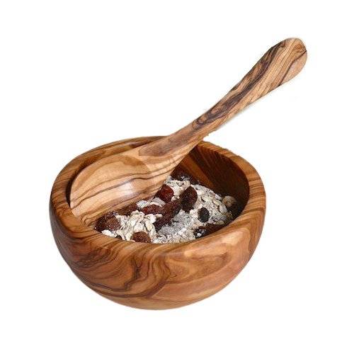 Olive Wood Cereal Bowl Ø 14 cm with Spoon