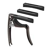 Linrax C3 Gitarr Capo, 4 i 1 Kapodaster med Bridge Pin Puller, Kapo Capodaster för Akustisk Gitarr Elgitarr Klassisk Gitarr Bas Ukulele Banjo Mandolin, 3 Silikonhuvuden, Gitarr Tillbehör, Svart Krom