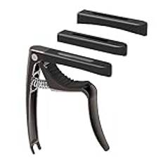 Linrax C3 Gitarr Capo, 4 i 1 Kapodaster med Bridge Pin Puller, Kapo Capodaster för Akustisk Gitarr Elgitarr Klassisk Gitarr Basgitarr Ukulele Banjo Mandolin, 3 Silikonhuvuden, Gitarr Tillbehör, Krom