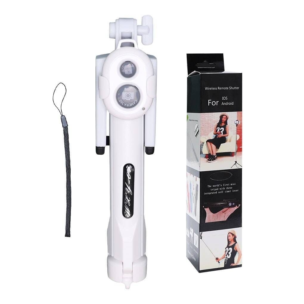 1pc 3 in 1 trådlös bluetooth selfie stick + mini selfie stativ med fjärrkontroll för mobiltelefon - Vit
