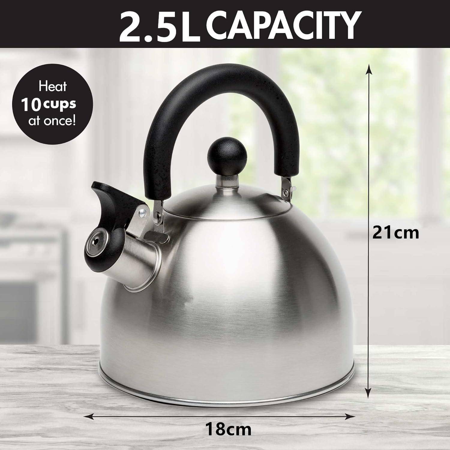 LMETJMA 2.5L Stainless Steel Whistling Tea Kettle Stove Top Tea Kettle Teapot Kitchen Induction Teakettle with Anti-Heat Handle 2.5L