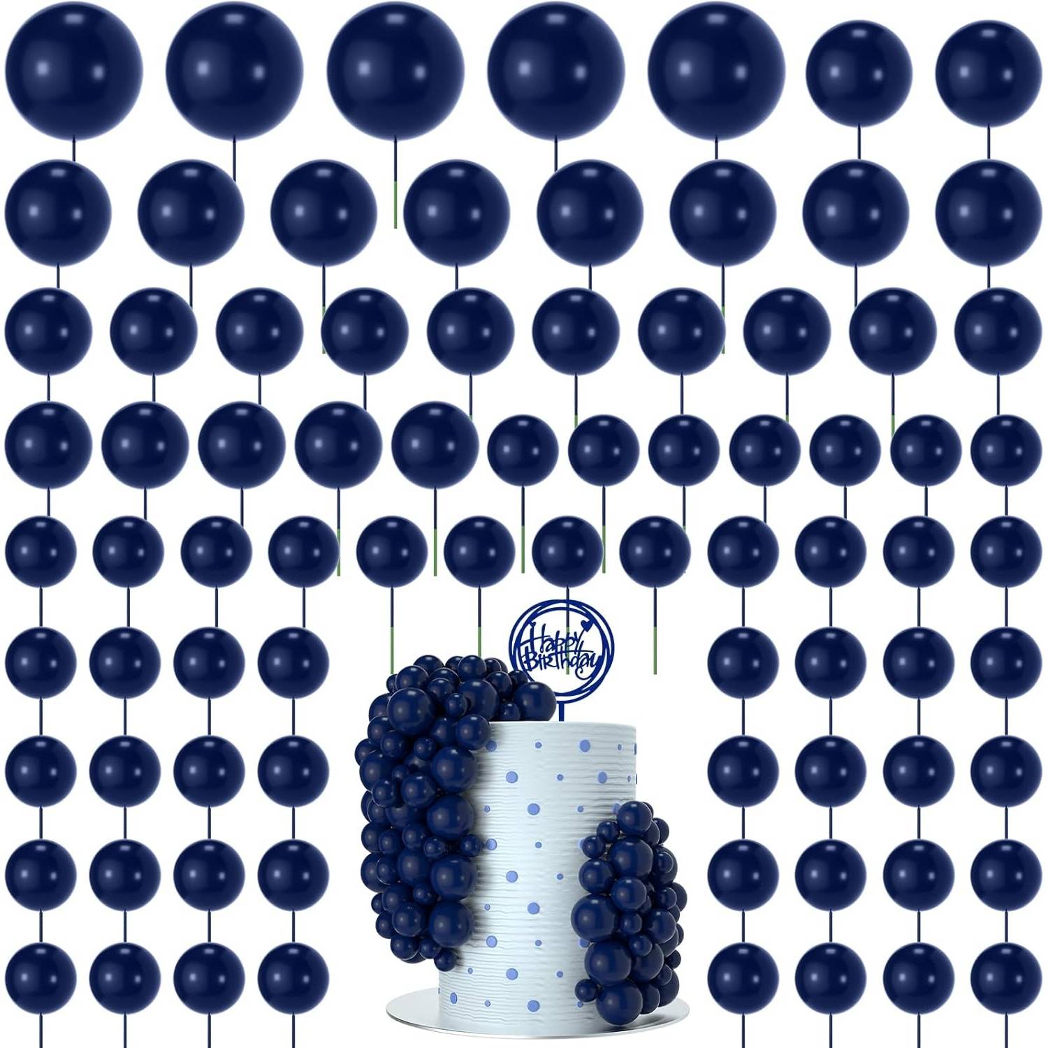 80pcs Cake Balls Decorations Mini Balloon Cake Topper Balls Foam Cupcake Toppers Balls For Cake Decorating Birthday Parties Weddings Anniversary(navy Blue)
