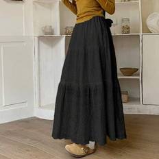 Japanska och sydkoreanska kvinnor skolkläder kjol med vit ihålig jacquard kakkjol halvkjol kvinnlig fyra säsonger A-ord lång kjol Y2k kläder kvinnor ä - Svart (L,M,S,XL,XS,XXL)