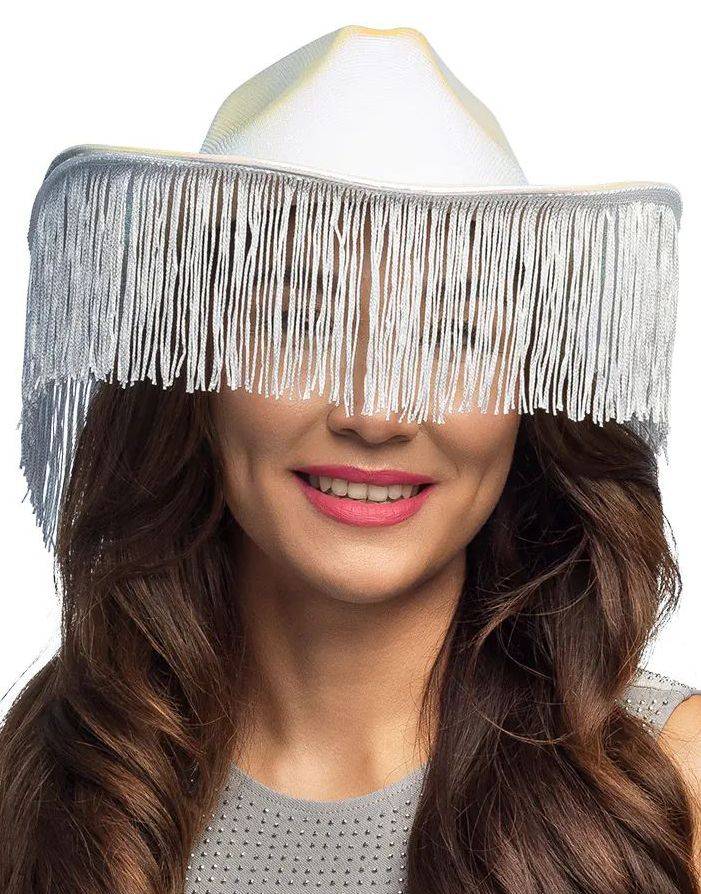 Cowboyhat Med Frynser – Holografisk Hvid