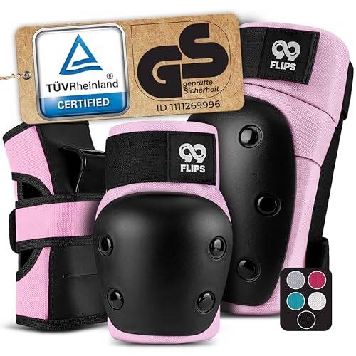 99FLIPS Inlinesskydd för vuxna med GS [Set om 6] DIVE - M i rosa - Inlinesskydd för kvinnor, Inlinesskydd för vuxna - Knäskydd för barn från 12 år, Skateboardskydd