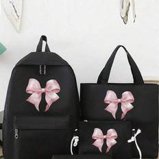 4 Pieces Pink Butterfly Print Practical Simple Backpack Set School Bag Set, Fashion Backpack For Back To School Season And Back To School Season, Larg - Black - Black