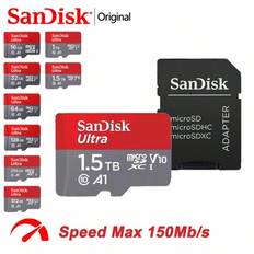 SanDisk Ultra MicroSD Med SD-adapter, U1 C10 A1 V10 Minneskort TF Flash-kort 128GB 256GB 512GB 1TB 1,5TB 64GB 32GB 16GB, High Speed Micro SD-kort Mini - Multifärgad (Multi-size)