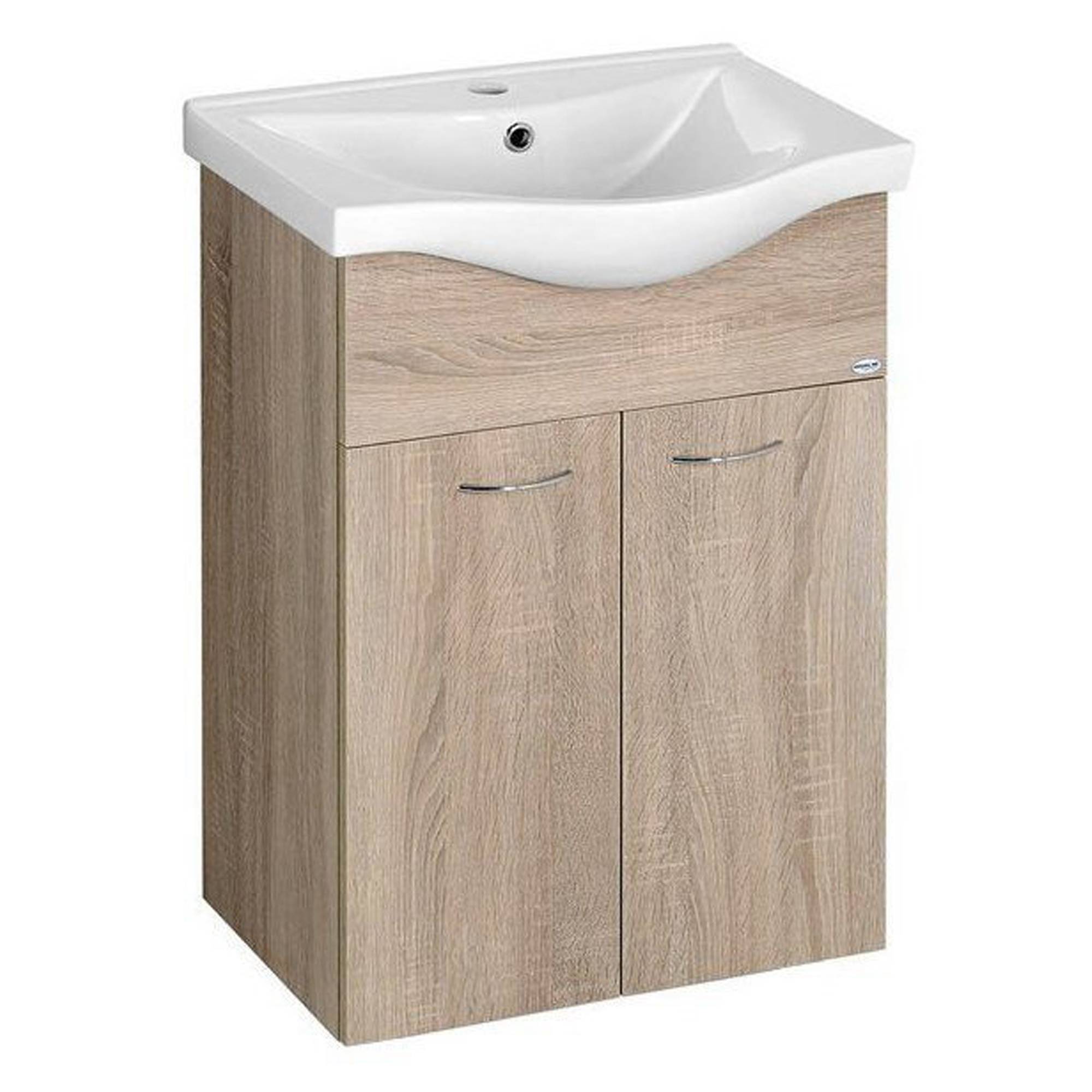 Badrumskommod Evin Platin Ek Matt 55 cm med Handfat Vit
