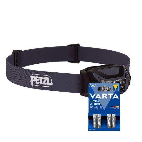 Pannlampa PETZL Actik - 450 lm / 3 x AAA, Svart + 4 st Varta Ultra Lithium AAA-batterier