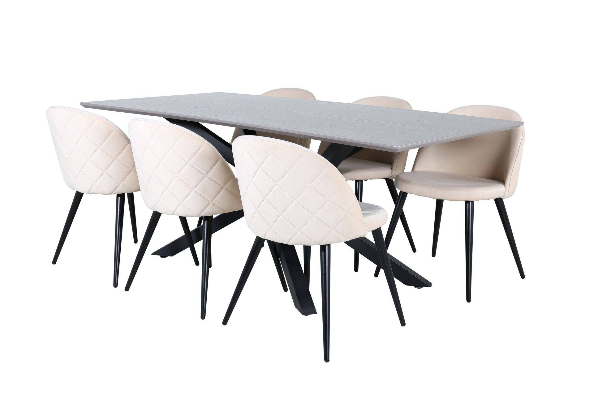 Venture Home Piazza Matgrupp 180 cm Rektangulär med 6 Velvet stolar - Beige Matgrupper Beige,Svart,Grå Trä