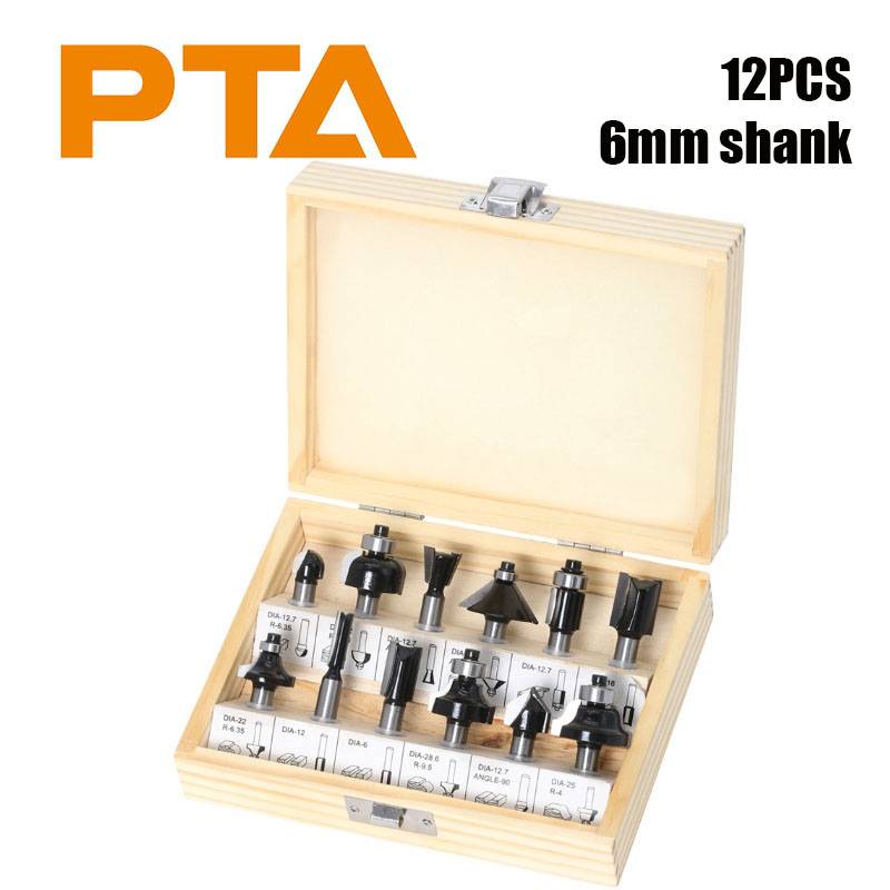 12PCS 6MM Shank Milling Cutter Wood Carving Router Bit Set With Box Trimming Straight Milling Cutter Wood Bits Carbide