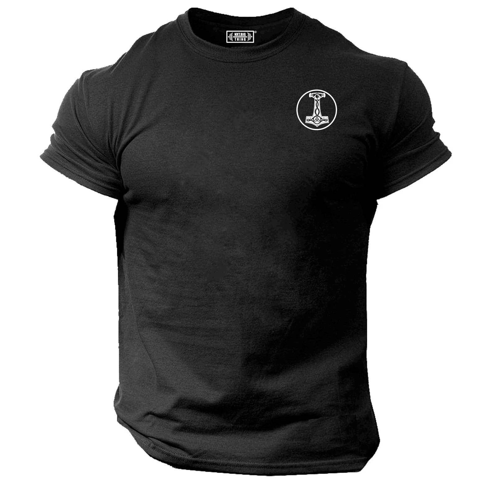 Mjolnir T-shirt Ficka Gymkläder Bodybuilding Träning Vikingar Tors Hammare Topp cm black