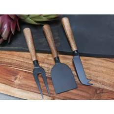 Chic Antique Cheese Knives with Wooden Handle Set of 3 Black