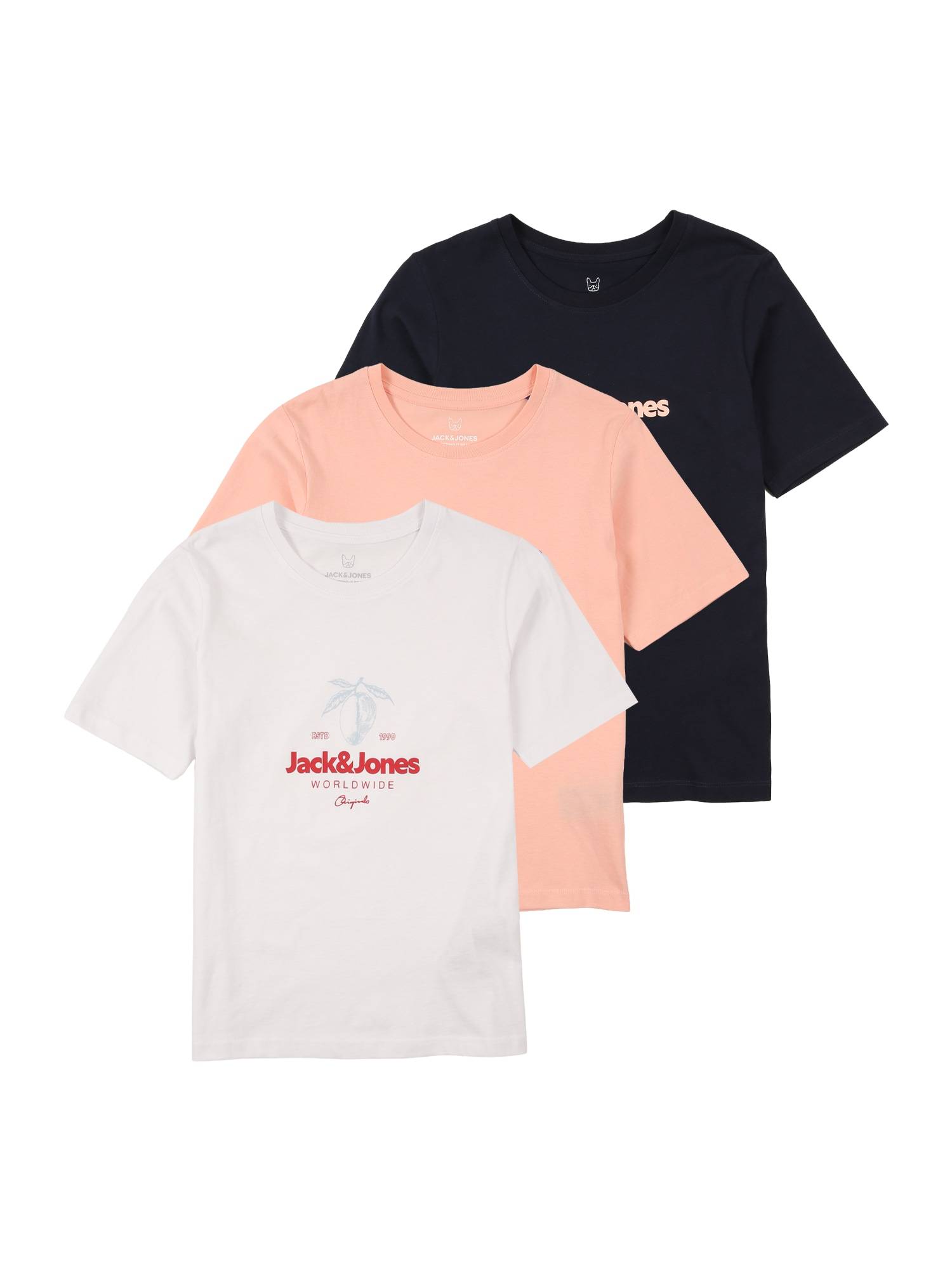 Jack & Jones Junior Shirts  navy / abrikos / mørkerød / hvid