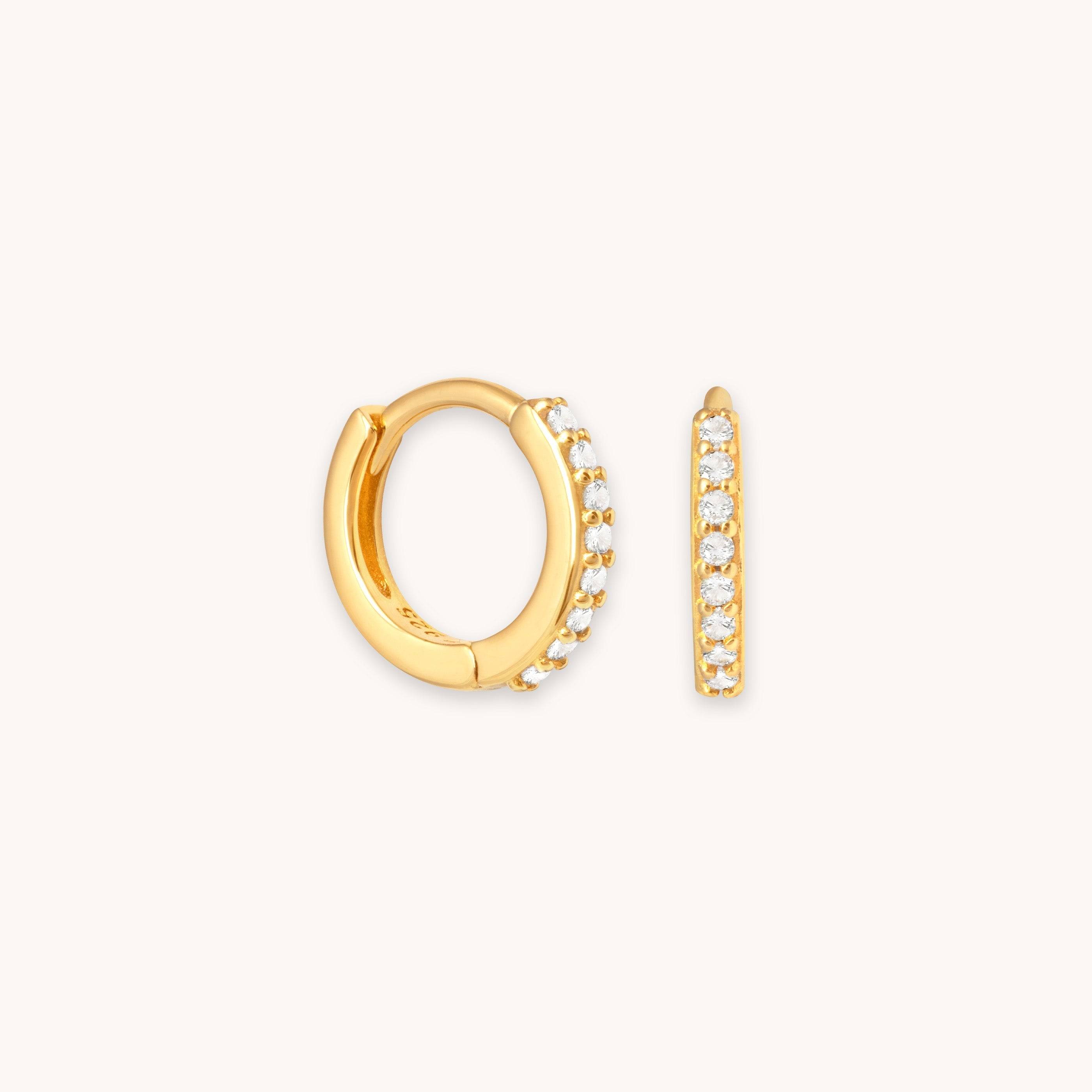 April Birthstone Huggies in Gold with Clear CZ - 7mm | Birthstone Jewelled Hoop Earrings | Jewellery by Astrid & Miyu