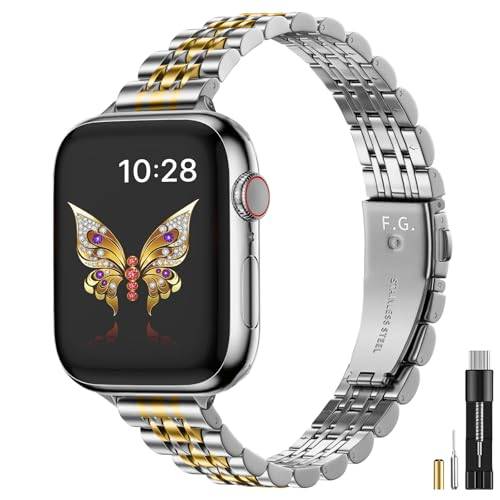 Fullmosa metallarmband till Apple Watch 42(S12/11/10)/40/41mm | Ersättningsarmband till SE 3 2 1 Series 12 11 10 9 8 7 6 5 4 – smalt länkararmband i rostfritt stål för damer
