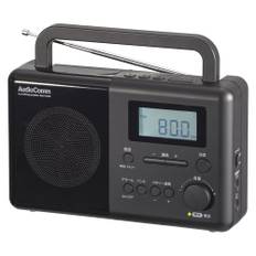 Ohm Denki AudioComm Radio Tabletop Radio NIKKEI Shortwave Broadcast Alarm PLL Portable Radio Timer Automatic Tuning Wide FM Battery Operated Disaster svart