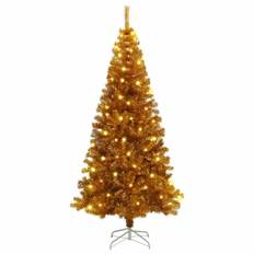 vidaXL Kunstige juletræer med LED -strimmellys Guld 180 cm PET