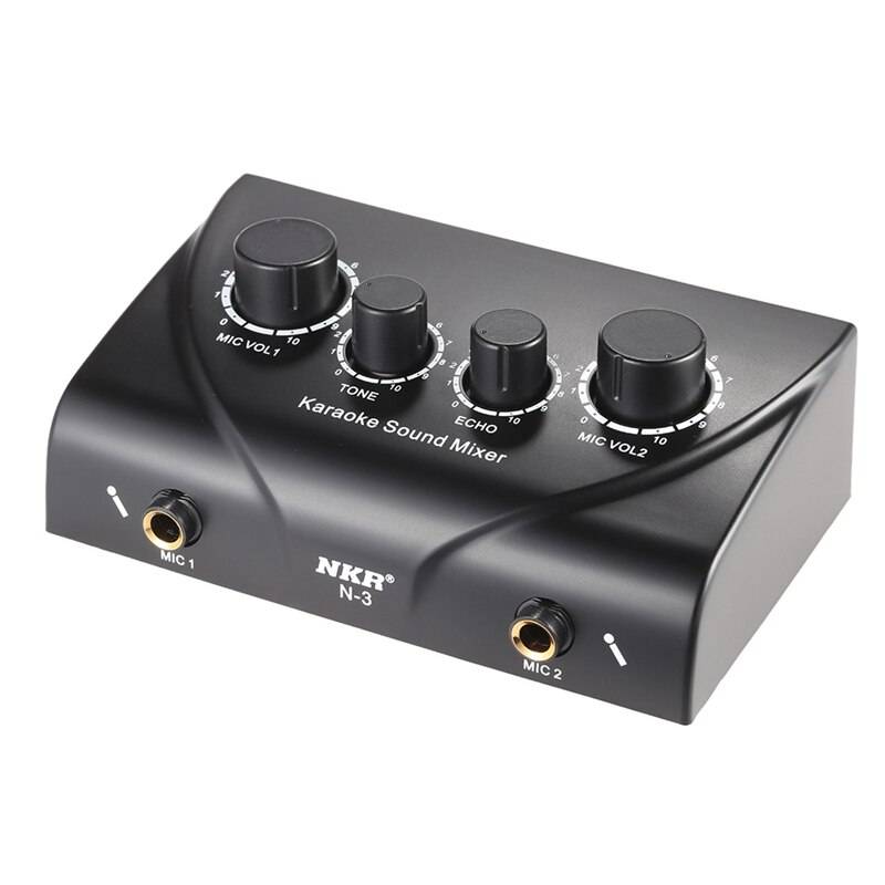 Bärbara dubbla mikrofoningångar o ljudmixer för förstärkare & mikrofon karaoke ok mixer black us plug