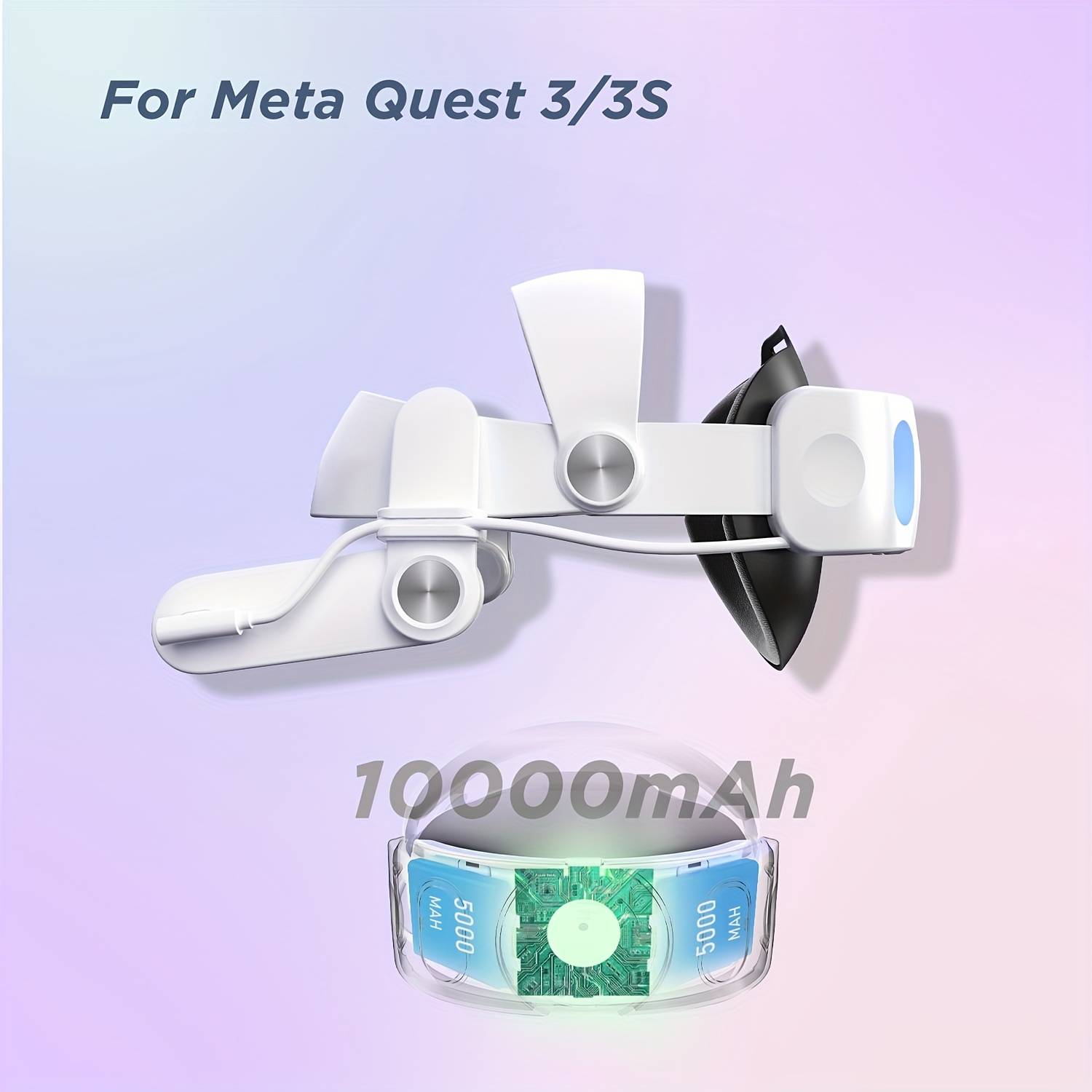 10000mah Battery Head Strap For Quest 3s/quest 3 - Strap With Rgb Lighting, 18w Fast Charging, Extends Vr Gaming Time Up To , Durable Abs Material