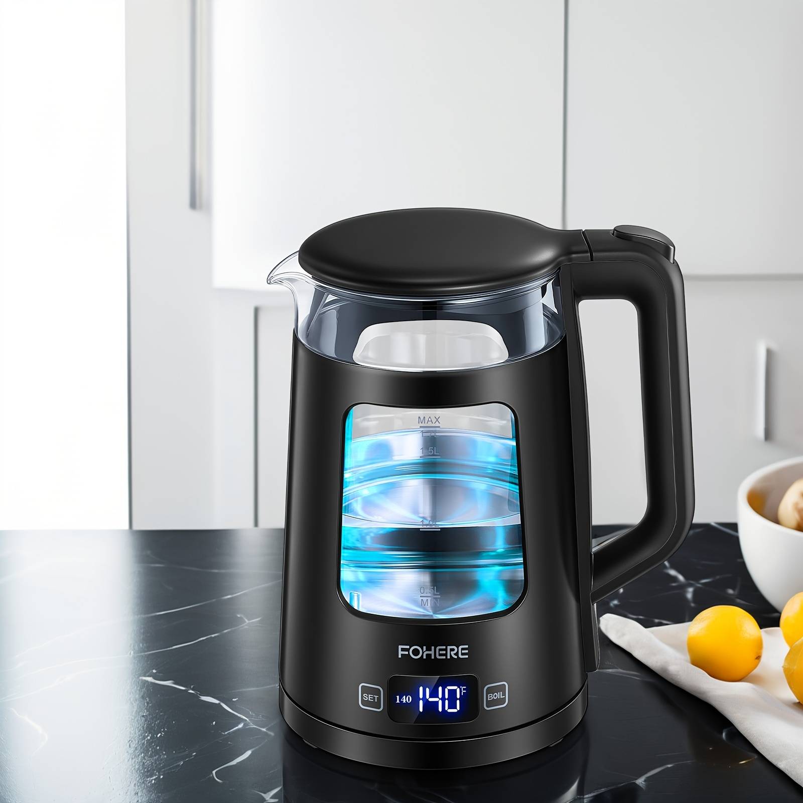 TEMU Electric Kettle, 1.7l Glass Tea Kettle, With , 5 Temperature Control, 2200w Fast Boil, Auto Shut-off & Boil-, With 5 Colored Lights, Hot Tea Machine, Chilling Water Machine, Beverage Machine