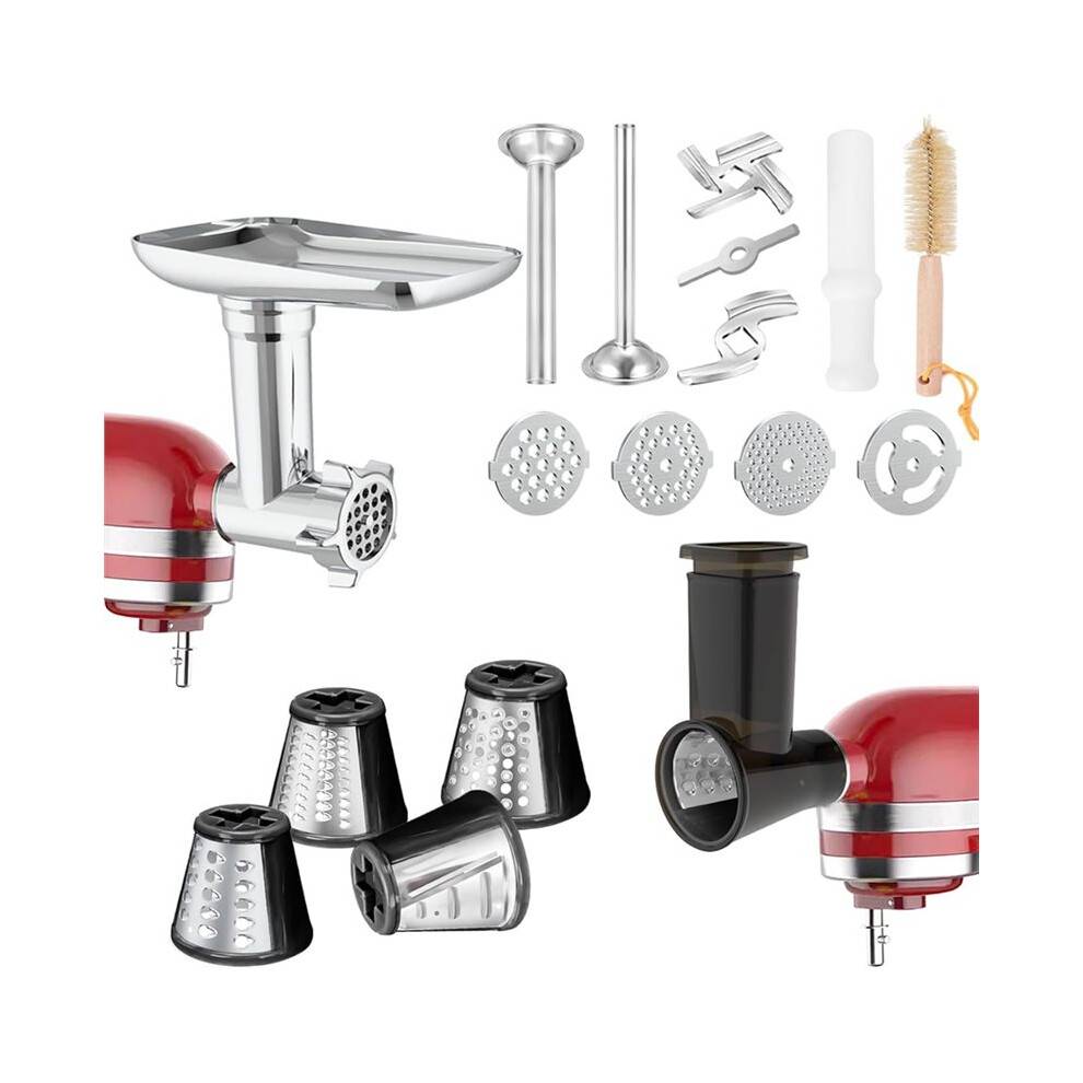 Meat Grinder & Slicer Shredder Attachments for Stand Mixer, Meat Grinder with 2 Size Sausage Stuffer Tubesand