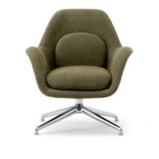 Fredericia Furniture - Swoon Lounge Petit Swivel Base Safire Olive / Chrome - Lænestole - Space Copenhagen - Grøn - Metal/Tekstilmateriale